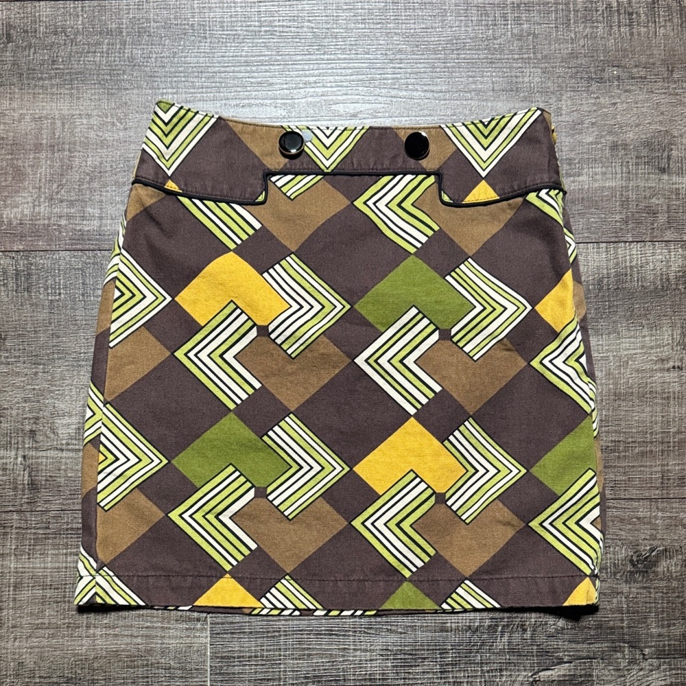 LOFT Mini Skirt with Geometric color block Design - Brown, Yellow, Green